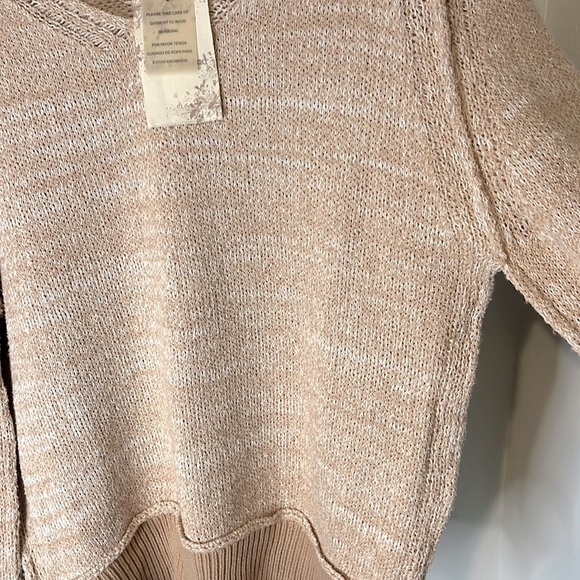 NWT Hem & Thread Cotton Blend Caramel Two Tone Preppy V-Neck Sweater Sz L - Picture 6 of 8